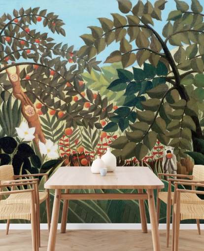 colourful fine art wallpaper mural called Exotic Landscape by Henri Rousseau colourful fine art wallpaper mural called Exotic Landscape by Henri Rousseau