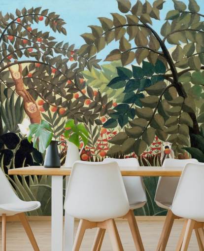 colorful fine art wallpaper mural called Exotic Landscape by Henri Rousseau