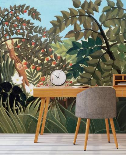 mural colorido de papel de parede de belas artes chamado Exotic Landscape de Henri Rousseau