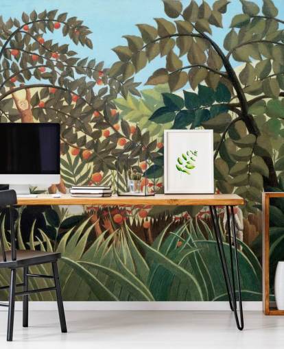 murale colorato di carta da parati fine art chiamato Exotic Landscape di Henri Rousseau