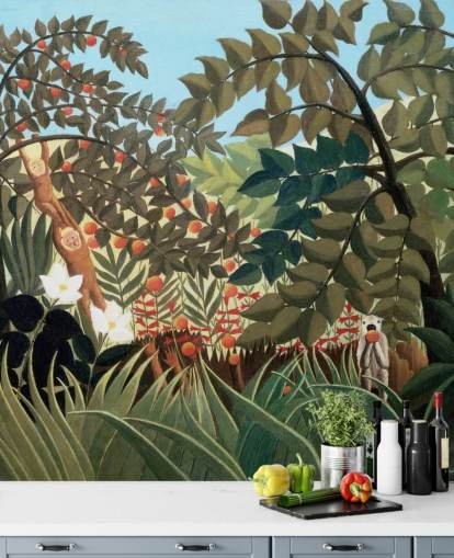 colorido mural de papel pintado de bellas artes llamado Exotic Landscape de Henri Rousseau colorido mural de papel pintado de bellas artes llamado Exotic Landscape de Henri Rousseau