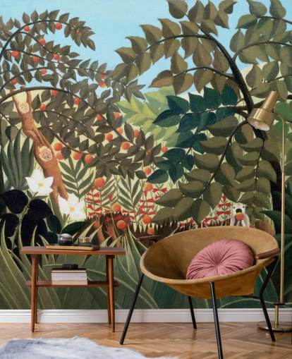 farbenfrohes Kunsttapeten-Wandbild namens Exotische Landschaft von Henri Rousseau