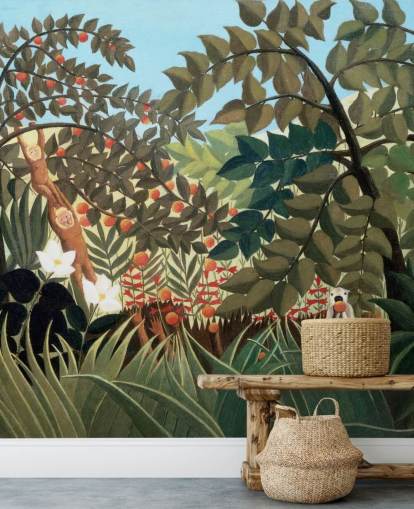 colorido mural de papel pintado de bellas artes llamado Exotic Landscape de Henri Rousseau