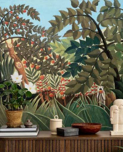 colourful fine art wallpaper mural called Exotic Landscape by Henri Rousseau colourful fine art wallpaper mural called Exotic Landscape by Henri Rousseau