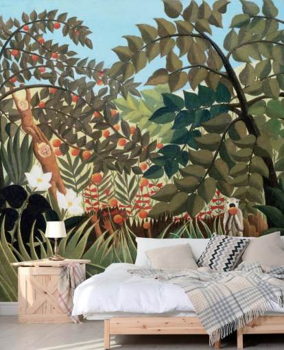 colorido mural de papel pintado de bellas artes llamado Exotic Landscape de Henri Rousseau colorido mural de papel pintado de bellas artes llamado Exotic Landscape de Henri Rousseau