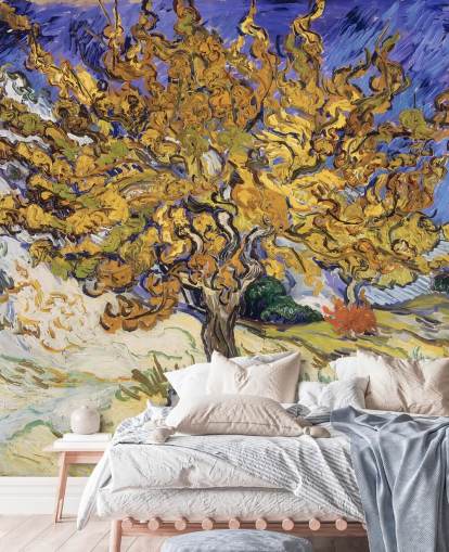 carta da parati murale d'arte blu e gialla chiamata Mulberry Tree di Vincent van Gogh