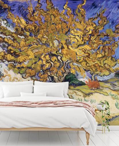 Vincent van Goghin sininen ja keltainen taide-taustakuvamaalaus nimeltä Mulberry Tree Vincent van Goghin sininen ja keltainen taide-taustakuvamaalaus nimeltä Mulberry Tree