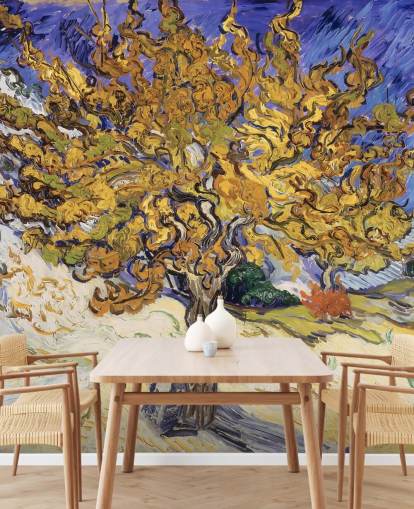 blaues und gelbes Kunsttapeten-Wandbild namens Mulberry Tree von Vincent van Gogh