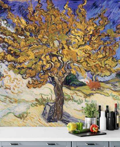 carta da parati murale d'arte blu e gialla chiamata Mulberry Tree di Vincent van Gogh