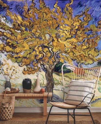 papier peint mural d'art bleu et jaune appelé Mulberry Tree par Vincent van Gogh