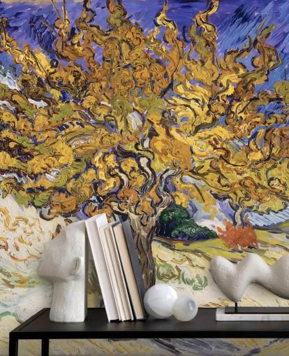 carta da parati murale d'arte blu e gialla chiamata Mulberry Tree di Vincent van Gogh carta da parati murale d'arte blu e gialla chiamata Mulberry Tree di Vincent van Gogh
