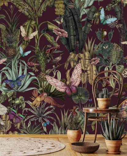 Buntes Wandbild mit Dschungel-Tiermotiv namens Butterfly Paradise von Karina Eibatova für Schlafzimmer und Flure Buntes Wandbild mit Dschungel-Tiermotiv namens Butterfly Paradise von Karina Eibatova für Schlafzimmer und Flure