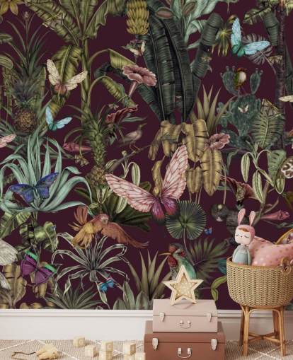 colourful jungle animal wallpaper mural called Butterfly Paradise by Karina Eibatova for bedrooms and hallways colourful jungle animal wallpaper mural called Butterfly Paradise by Karina Eibatova for bedrooms and hallways