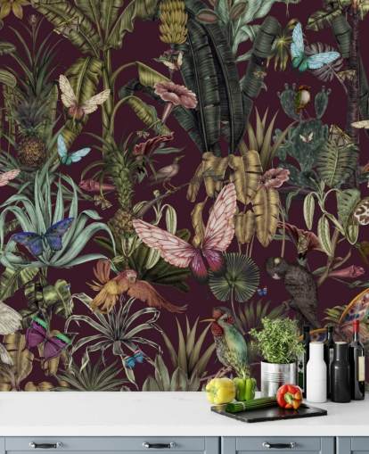 colorful jungle animal wallpaper mural called Butterfly Paradise by Karina Eibatova for bedrooms and hallways colorful jungle animal wallpaper mural called Butterfly Paradise by Karina Eibatova for bedrooms and hallways