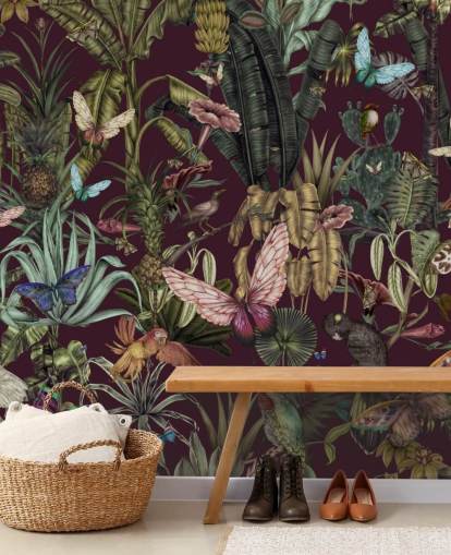 colourful jungle animal wallpaper mural called Butterfly Paradise by Karina Eibatova for bedrooms and hallways colourful jungle animal wallpaper mural called Butterfly Paradise by Karina Eibatova for bedrooms and hallways