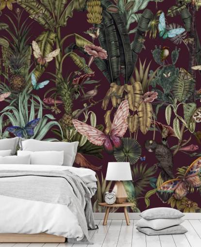 papier peint mural coloré avec des animaux de la jungle appelé Butterfly Paradise par Karina Eibatova pour les chambres et les couloirs papier peint mural coloré avec des animaux de la jungle appelé Butterfly Paradise par Karina Eibatova pour les chambres et les couloirs