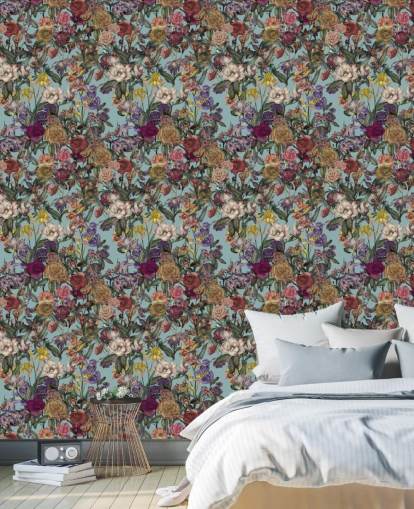 colorful floral pattern mural called Flower Garden Extra by Karina Eibatova