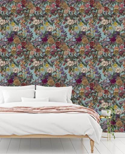 colourful floral pattern mural called Flower Garden Extra by Karina Eibatova