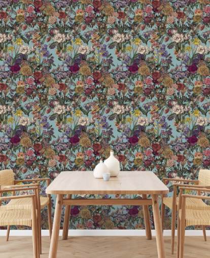 colorful floral pattern mural called Flower Garden Extra by Karina Eibatova