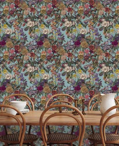 colourful floral pattern mural called Flower Garden Extra by Karina Eibatova