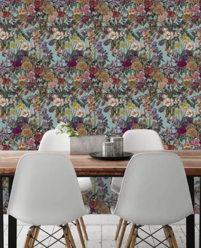fargerikt blomstermønster veggmaleri kalt Flower Garden Extra av Karina Eibatova
