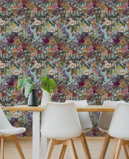 colourful floral pattern mural called Flower Garden Extra by Karina Eibatova