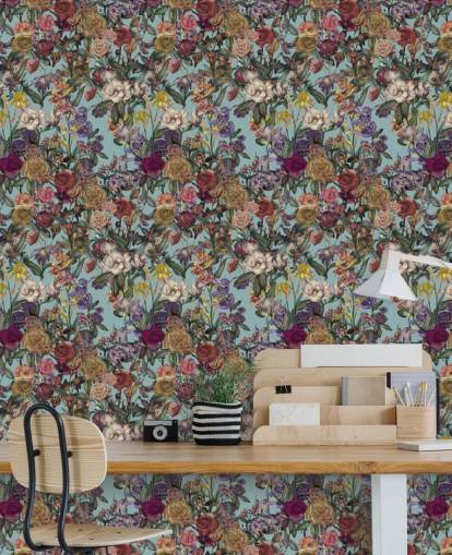 colourful floral pattern mural called Flower Garden Extra by Karina Eibatova