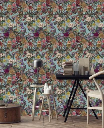 colourful floral pattern mural called Flower Garden Extra by Karina Eibatova