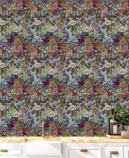 colourful floral pattern mural called Flower Garden Extra by Karina Eibatova