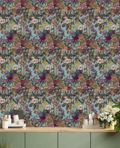 farbenfrohes Blumenmuster-Wandbild namens Flower Garden Extra von Karina Eibatova