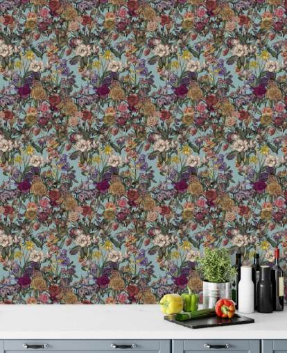 colorful floral pattern mural called Flower Garden Extra by Karina Eibatova