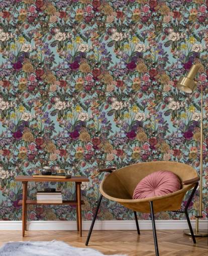 murale con motivi floreali colorati chiamato Flower Garden Extra di Karina Eibatova murale con motivi floreali colorati chiamato Flower Garden Extra di Karina Eibatova