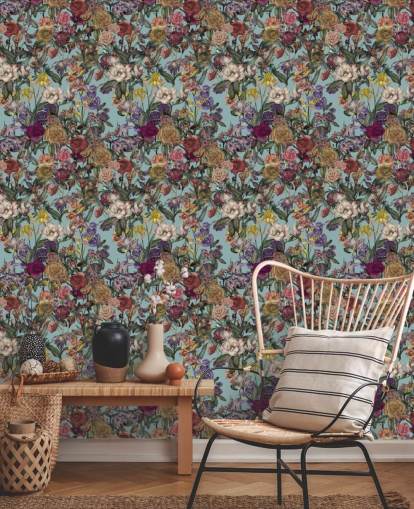 colourful floral pattern mural called Flower Garden Extra by Karina Eibatova