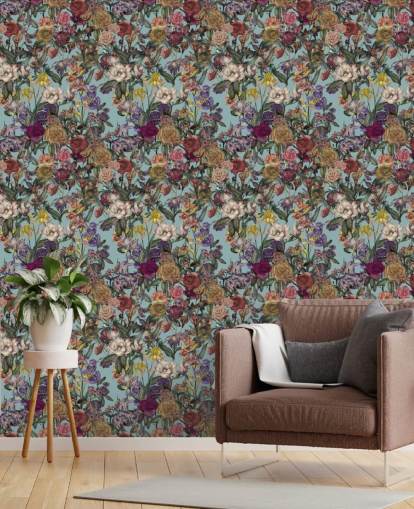 colourful floral pattern mural called Flower Garden Extra by Karina Eibatova