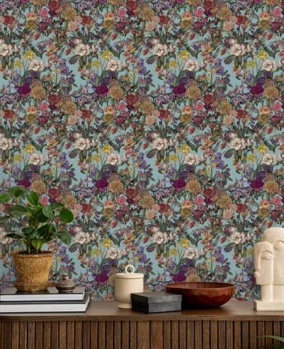 colourful floral pattern mural called Flower Garden Extra by Karina Eibatova