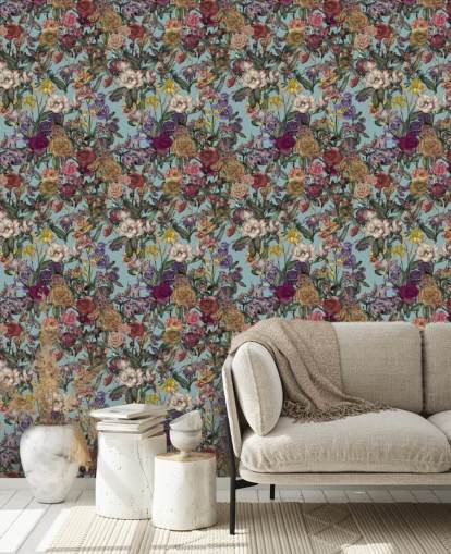 colourful floral pattern mural called Flower Garden Extra by Karina Eibatova