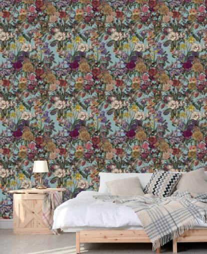 colorful floral pattern mural called Flower Garden Extra by Karina Eibatova