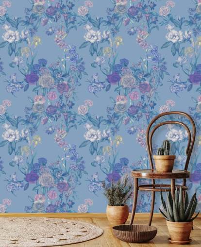 sininen muokattava kukka-seinämaalaus nimeltä Sky Blue Flower Garden, kirjoittanut Karina Eibatova sininen muokattava kukka-seinämaalaus nimeltä Sky Blue Flower Garden, kirjoittanut Karina Eibatova