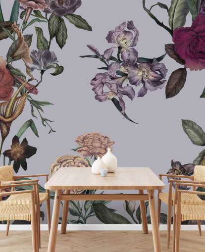 grande mural de parede floral personalizável cinza chamado Large Garden Blooms Grey de Karina Eibatova grande mural de parede floral personalizável cinza chamado Large Garden Blooms Grey de Karina Eibatova