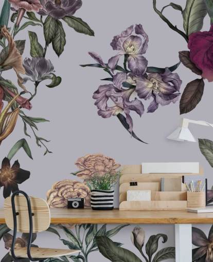 grande mural de parede floral personalizável cinza chamado Large Garden Blooms Grey de Karina Eibatova grande mural de parede floral personalizável cinza chamado Large Garden Blooms Grey de Karina Eibatova