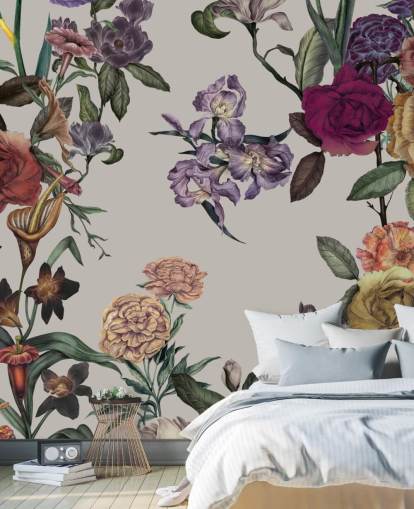 mural de pared floral personalizable de color beige llamado Large Garden Blooms Light Beige de Karina Eibatova mural de pared floral personalizable de color beige llamado Large Garden Blooms Light Beige de Karina Eibatova