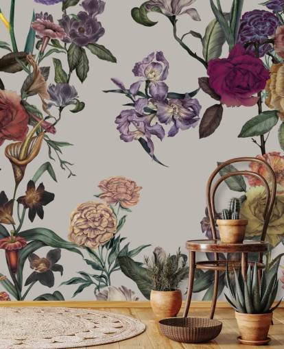 beige anpassningsbar blommig väggmålning kallad Large Garden Blooms Light Beige av Karina Eibatova beige anpassningsbar blommig väggmålning kallad Large Garden Blooms Light Beige av Karina Eibatova