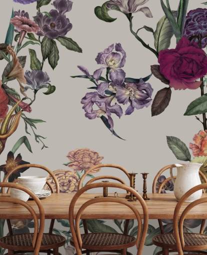 murale floreale beige personalizzabile chiamato Large Garden Blooms Light Beige di Karina Eibatova