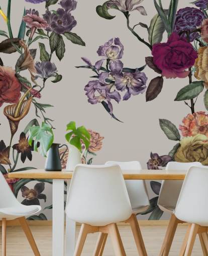 beige customisable floral wall mural called Large Garden Blooms Light Beige by Karina Eibatova beige customisable floral wall mural called Large Garden Blooms Light Beige by Karina Eibatova