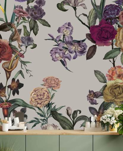 murale floreale beige personalizzabile chiamato Large Garden Blooms Light Beige di Karina Eibatova murale floreale beige personalizzabile chiamato Large Garden Blooms Light Beige di Karina Eibatova