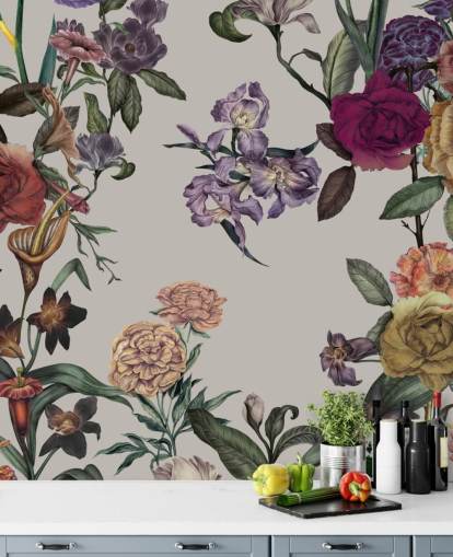 mural de parede floral personalizável bege chamado Large Garden Blooms Light Beige de Karina Eibatova mural de parede floral personalizável bege chamado Large Garden Blooms Light Beige de Karina Eibatova
