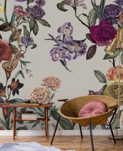 mural de parede floral personalizável bege chamado Large Garden Blooms Light Beige de Karina Eibatova mural de parede floral personalizável bege chamado Large Garden Blooms Light Beige de Karina Eibatova