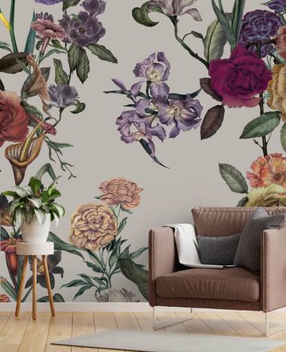 fresque murale florale personnalisable beige appelée Large Garden Blooms Light Beige par Karina Eibatova fresque murale florale personnalisable beige appelée Large Garden Blooms Light Beige par Karina Eibatova