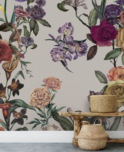 beige tilpasselig blomstervægmaleri kaldet Large Garden Blooms Light Beige af Karina Eibatova beige tilpasselig blomstervægmaleri kaldet Large Garden Blooms Light Beige af Karina Eibatova