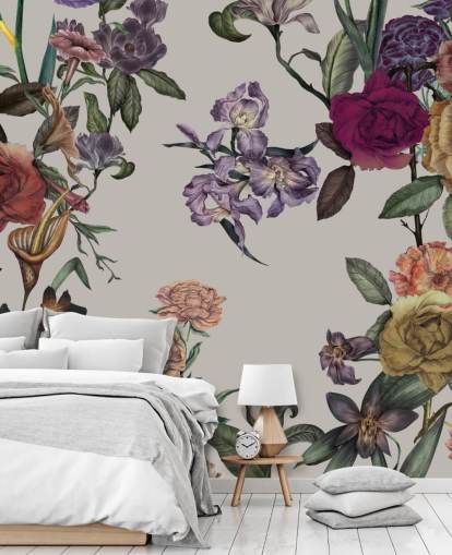 beige anpassningsbar blommig väggmålning kallad Large Garden Blooms Light Beige av Karina Eibatova